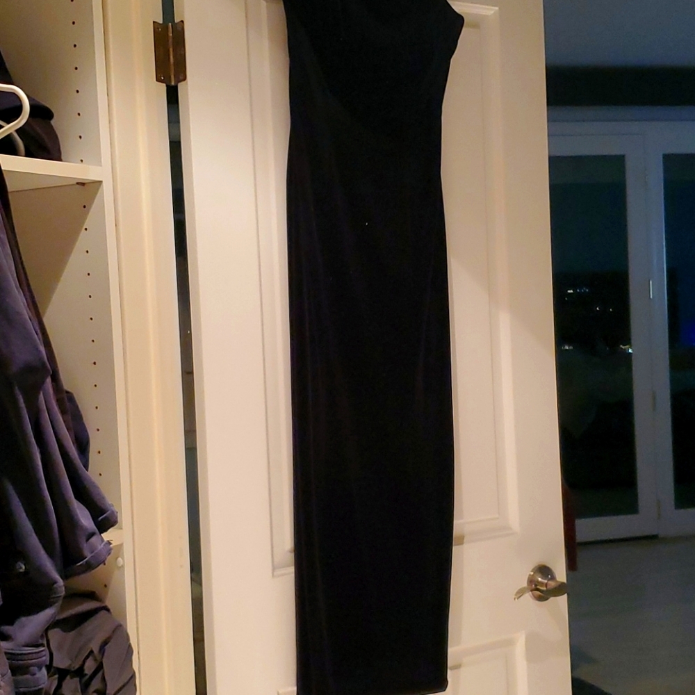 Black velvet long evening dress